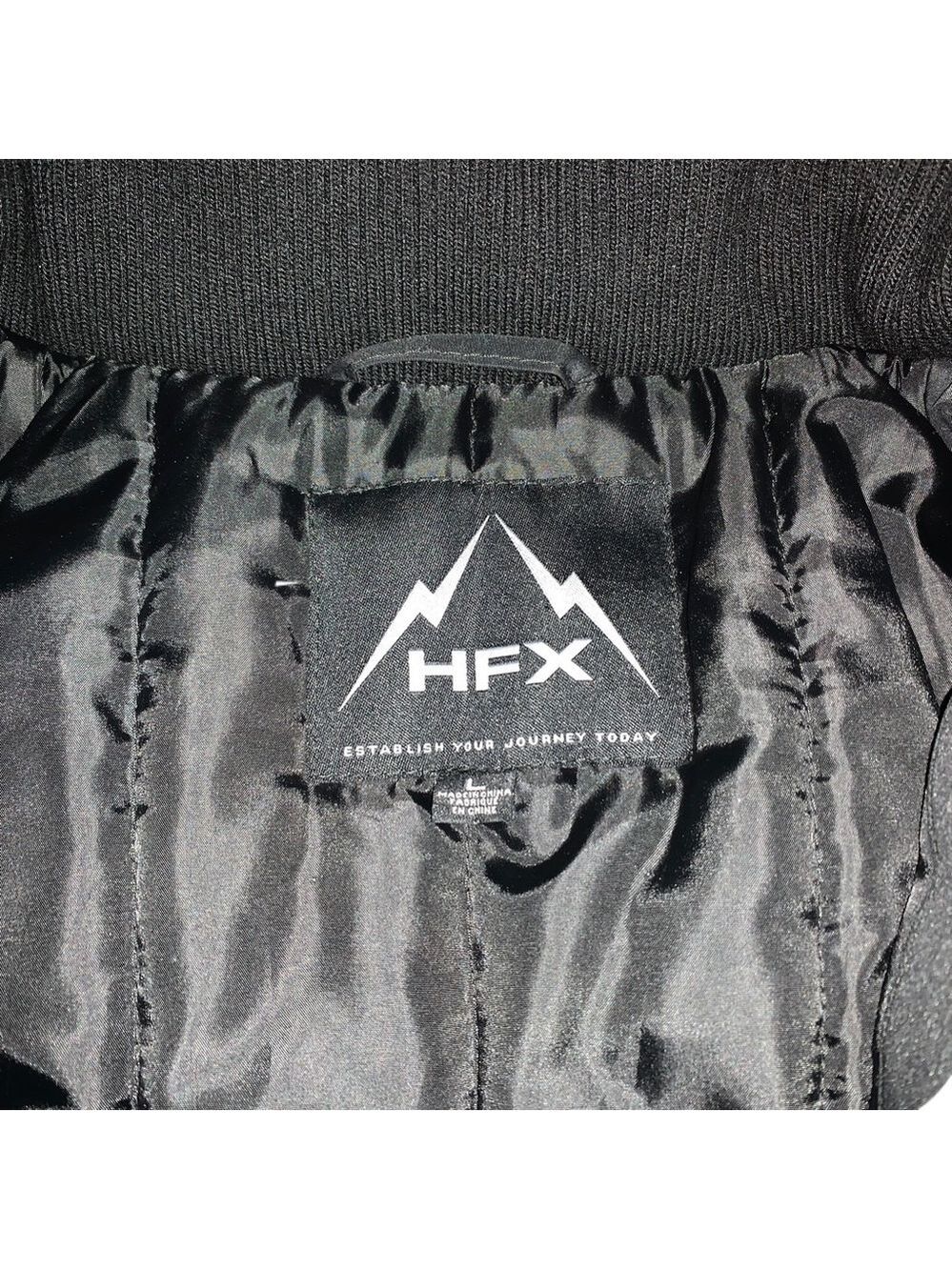 HFX Parka Puffer Jacket L Faux Fur Brim Hood Insulated Black Warm Snow - Picture 8 of 9